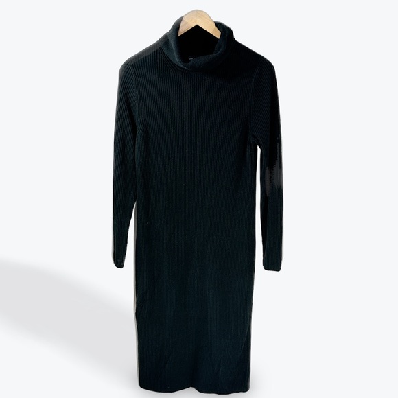 GAP Black Turtleneck Rib Midi Long Sleeve Sweater Dress Large - Picture 1 of 9